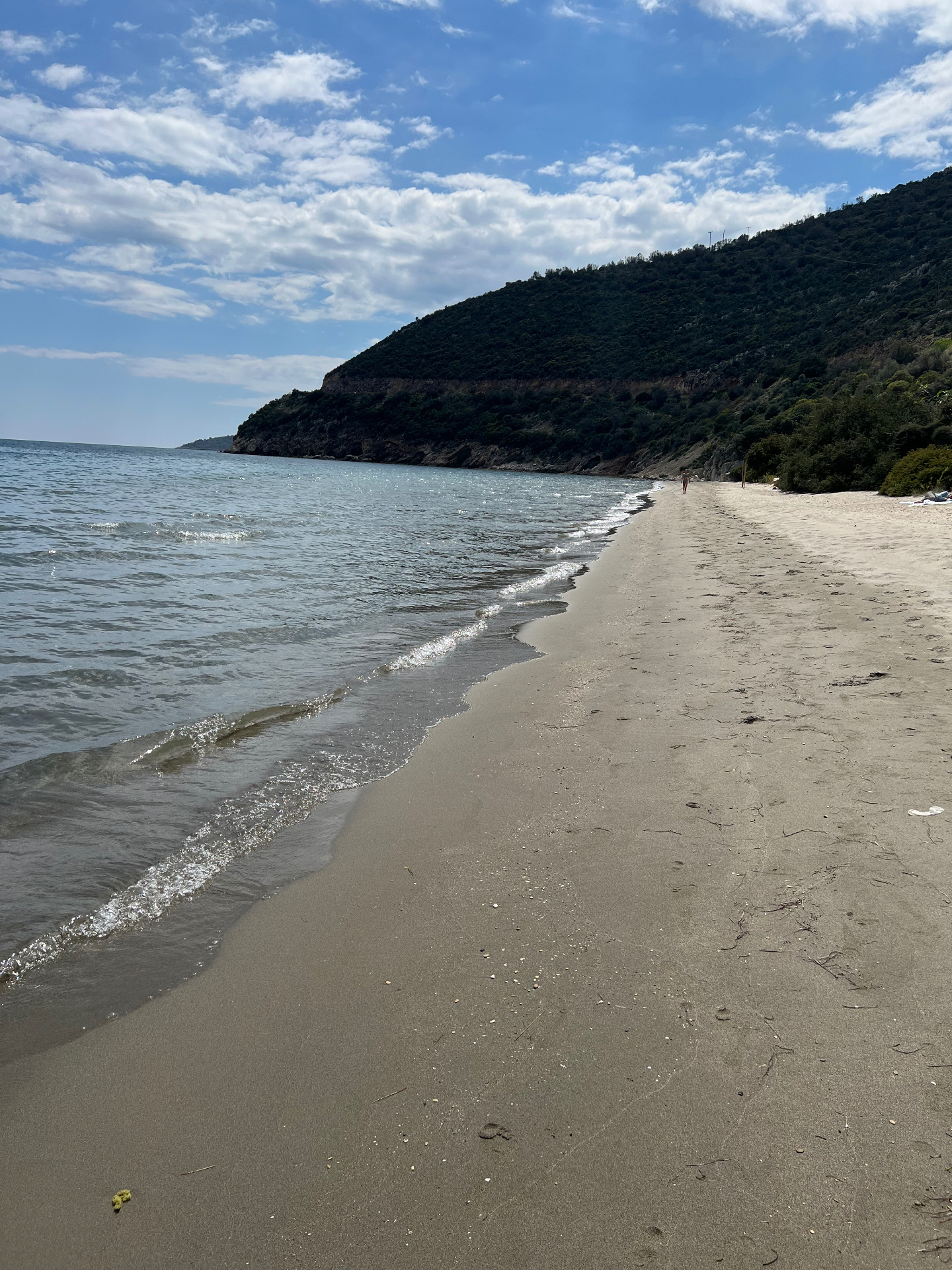 Sandy beach with a rocky headland at Paralio Astros